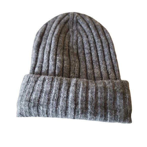 by Anthropologie Ribbed Beanie Hat Gray One Size Unisex Soft Slouchy NWOT main image 4